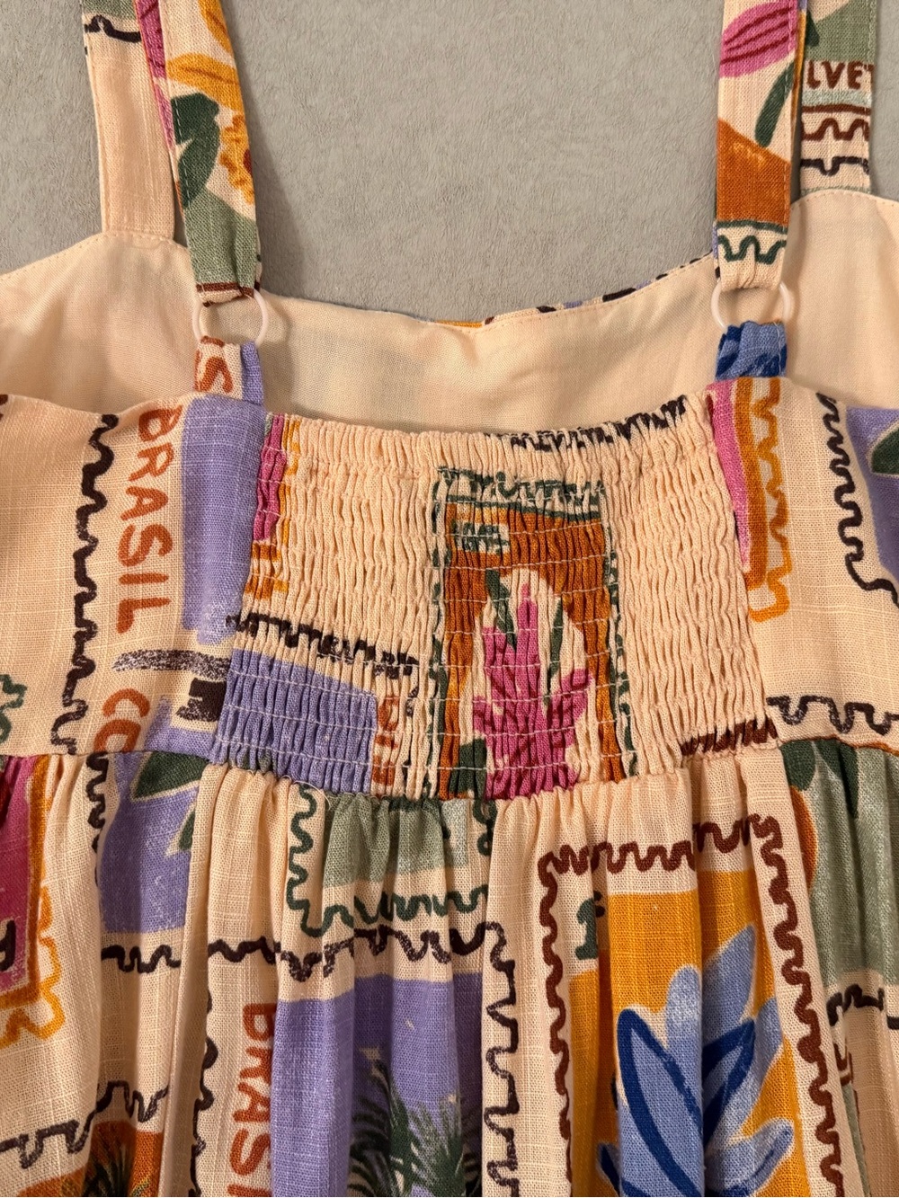 Paper Heart Anthropologie Linen Blend Floral Plant Stamped Maxi Dress Size S - Picture 15 of 17